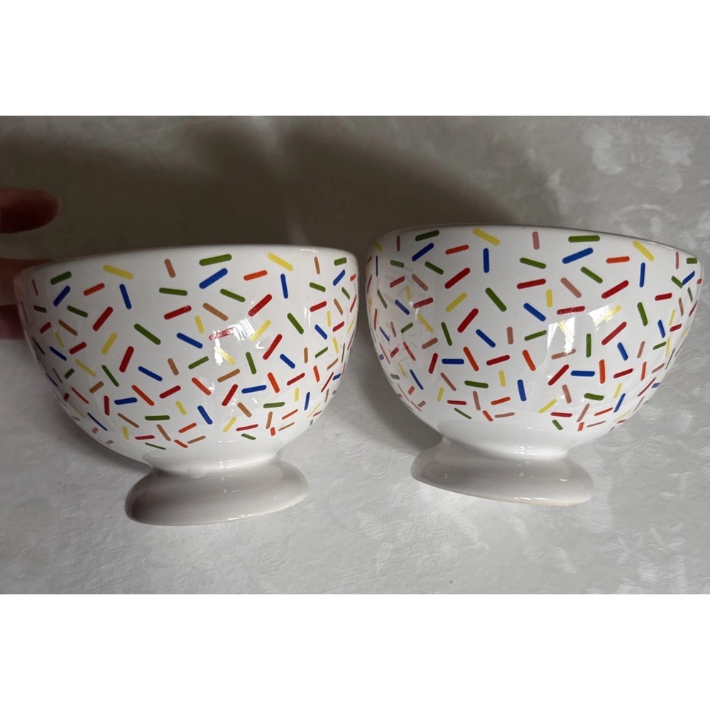 Crate Barrel Nancy Green Confetti Footed Ice Cream Bowls Set Of 2 Vintage 1990s